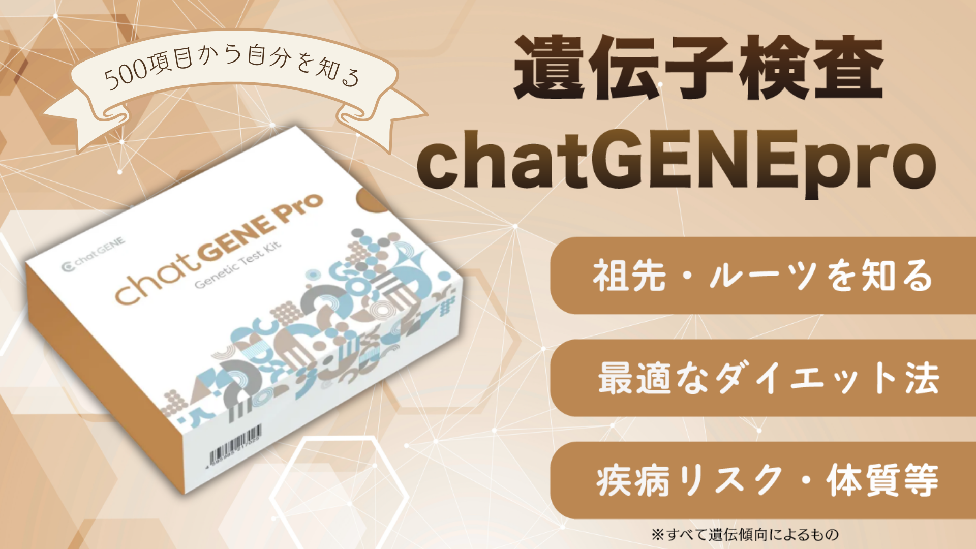 大感謝祭 限定＼9,900円OFFクーポン／遺伝子検査chatGENE Pro｜祖先 ハプロ 遺伝子検査キット DNA チャットジーンプロ 病気 ガン  癌 検査 遺伝 遺伝子 ダイエット 髪質 肌質 体質 性格診断 ルーツ 遺伝子検査キットやってみた！祖先やダイエット方法を知る「chatGENEpro」