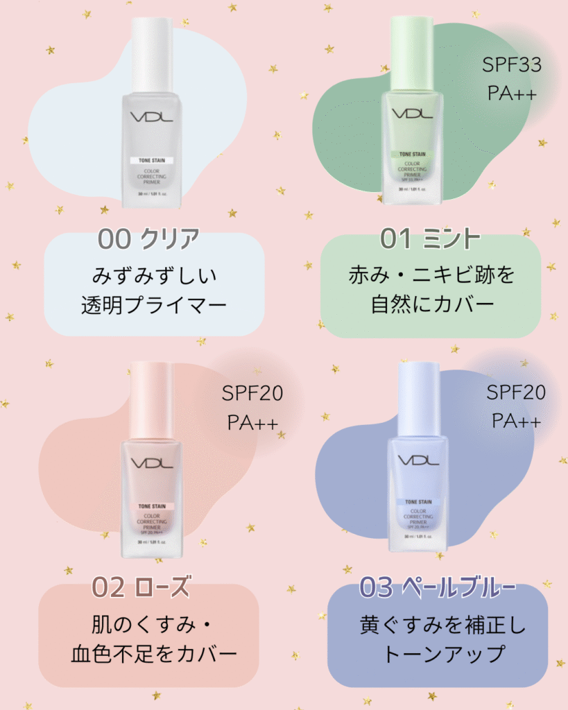 VDLトーンステインカラーコレクティングプライマーの選び方