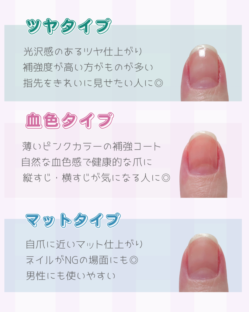 爪補強コートは3タイプ！仕上がりにあわせて選ぼう