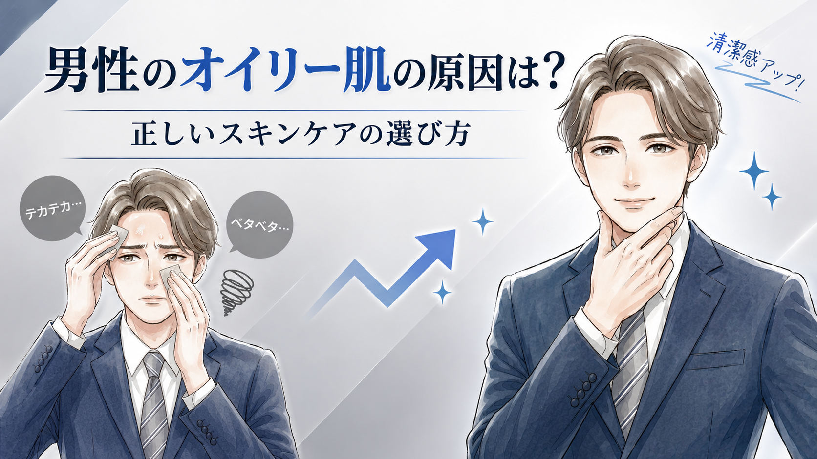 【脱テカリ肌】男性のオイリー肌の原因は？正しいスキンケアと選び方を解説
