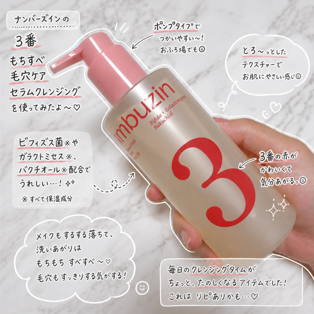ナンバーズイン3番 もちすべ毛穴ケアセラムクレンジングを使ってみた