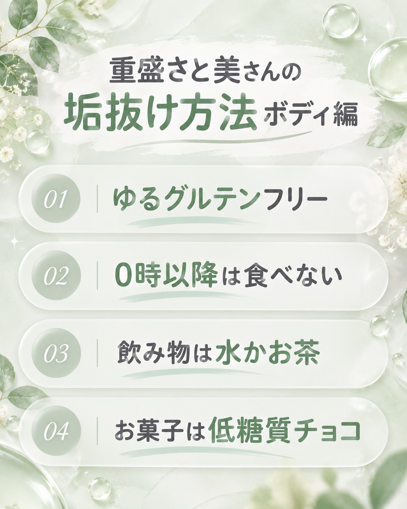 重盛さと美さん垢抜け方法【ボディ編】